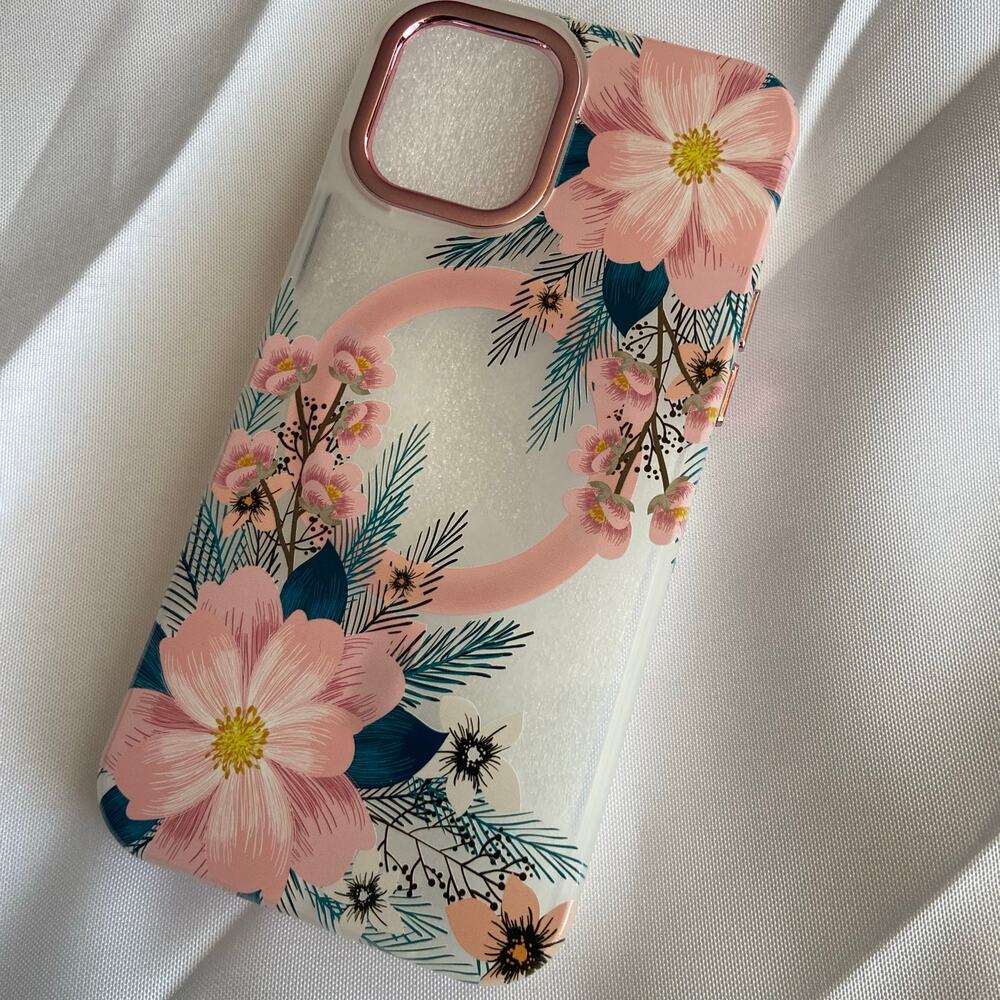 MagSafe iPhone 12 / 12 Pro Case Pink Cherry Blossom Floral Matte Slim Cover